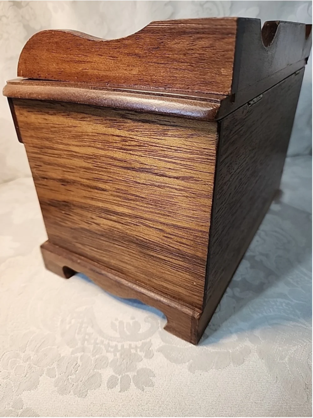 1970s Wooden Jewelry Box Large Top Storage 2 Drawers